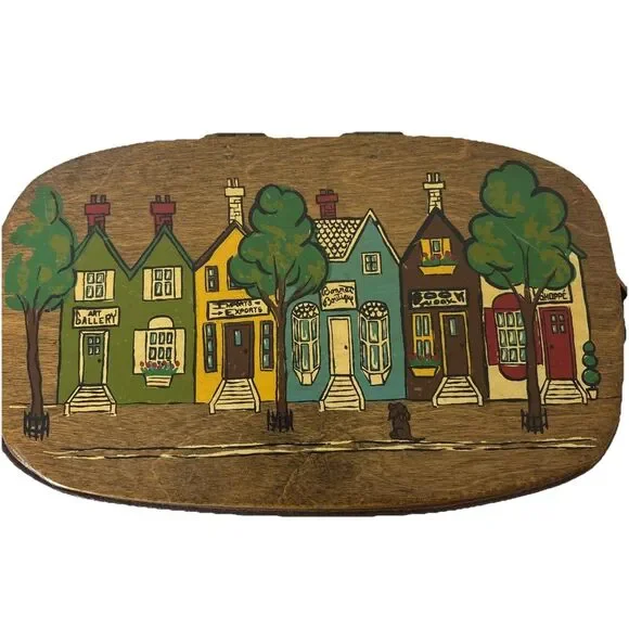 Vintage Caro Nan Main Street Basket Purse Lined Signed Hand Painted Cottagecore - Picture 2 of 12